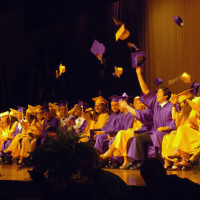 Caps fly as the Affton High School class of 2011 graduates. Credit Sarah Worner